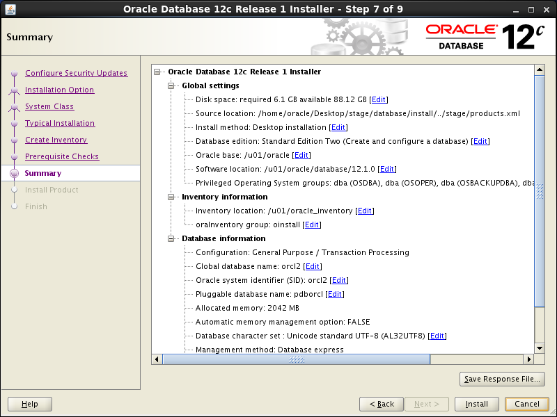 Oracle database 12cR1 Installation on Linux 7 (RHEL7, CentOS7, OEL7): summary 