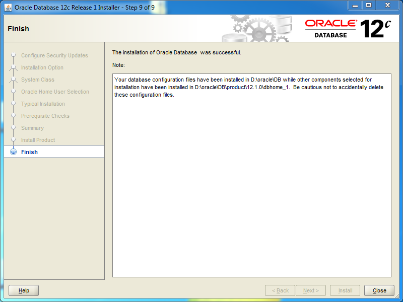 Oracle database 12cR1 EE Installation on Windows: database installed 
