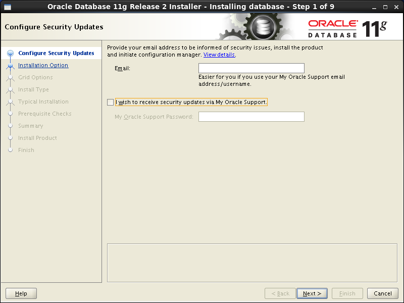 Oracle database 11gR2 Installation on Linux 6: security updates 