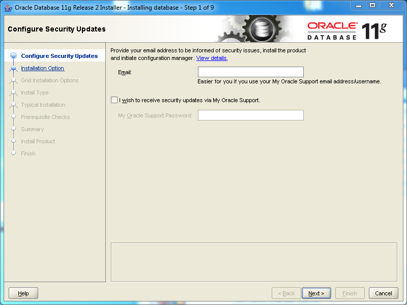 Oracle database 11gR2 Enterprise Edition Installation on Windows: security updates 