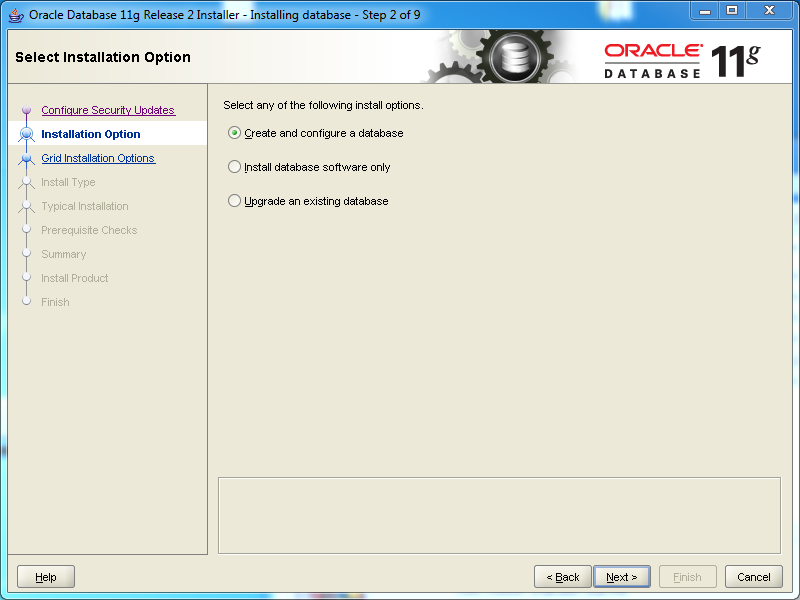 Oracle database 11gR2 Enterprise Edition Installation on Windows: installation options 