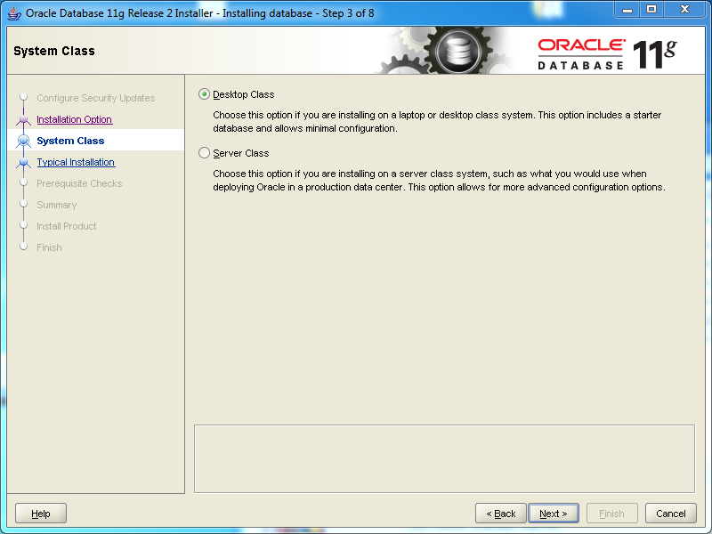 Oracle database 11gR2 Enterprise Edition Installation on Windows: system class 