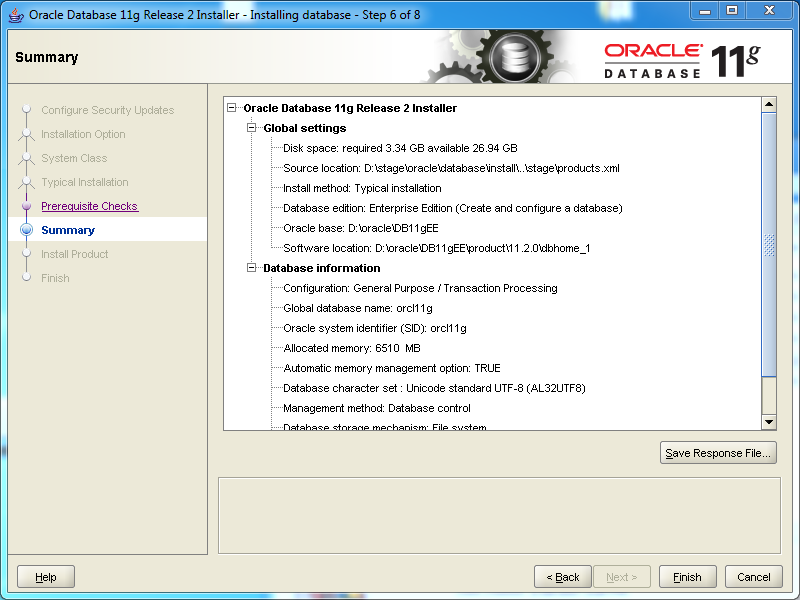 Oracle database 11gR2 Enterprise Edition Installation on Windows: summary 