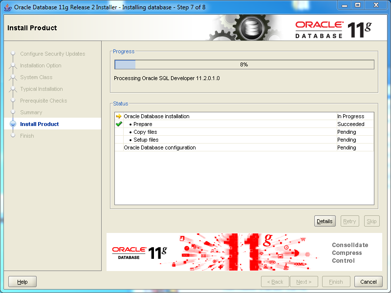 Oracle database 11gR2 Enterprise Edition Installation on Windows: progress 