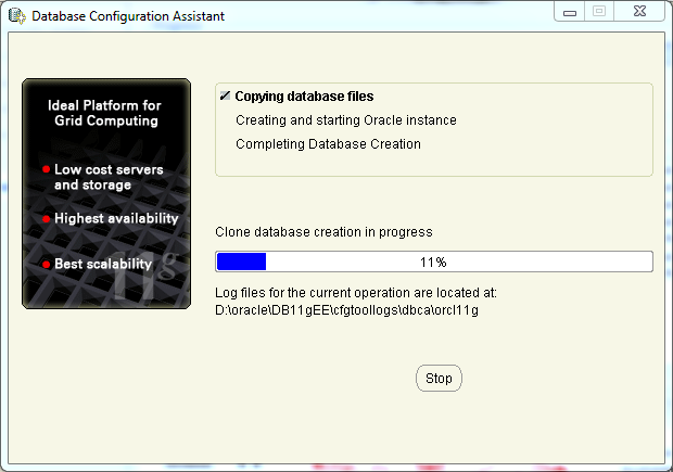 Oracle database 11gR2 Enterprise Edition Installation on Windows: configuration assistant progress 