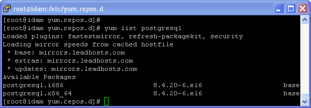 PostgreSQL installation on Linux (with Internet connection - yum) : repo default