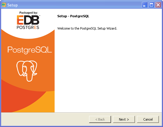 PostgreSQL installation on Windows (Enterprise Database) : welcome page