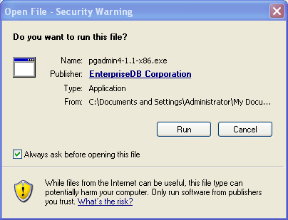 pgAdmin installation on Windows : security