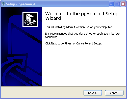 pgAdmin installation on Windows : welcome