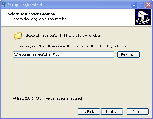 pgAdmin installation on Windows : location
