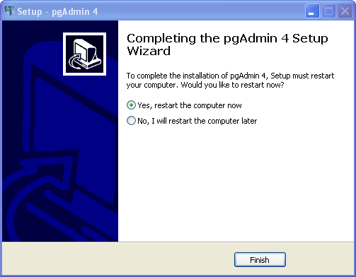 pgAdmin installation on Windows : restart