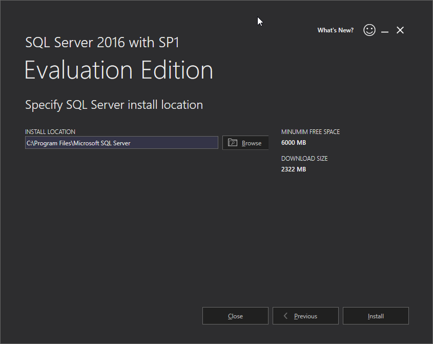 Microsoft SQL Server 2016 installation: installing