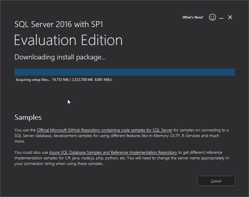Microsoft SQL Server 2016 installation: installation