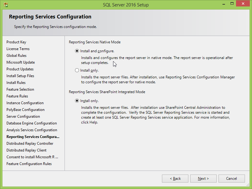 Microsoft SQL Server 2016 installation: reporting services 