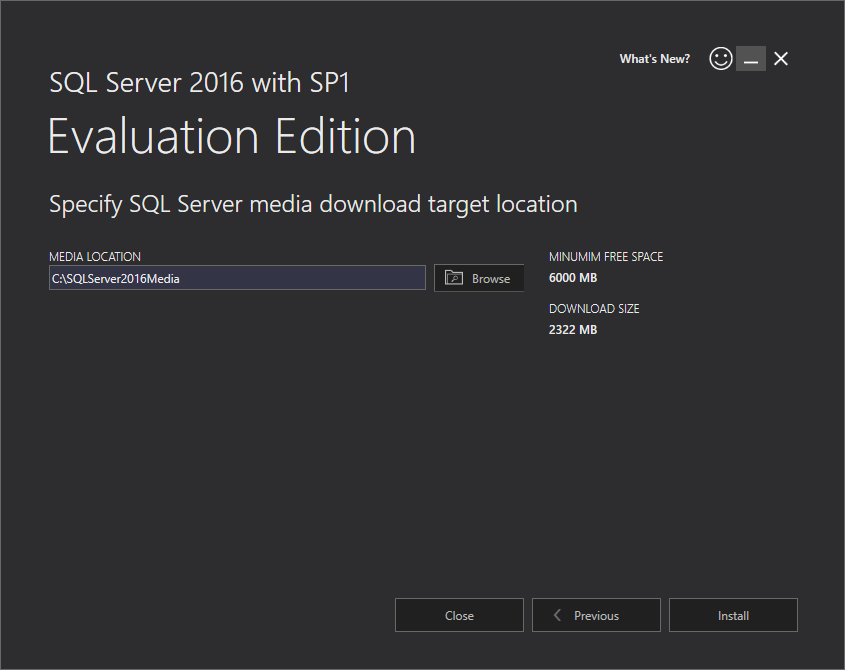 Microsoft SQL Server 2016 installation: media location 