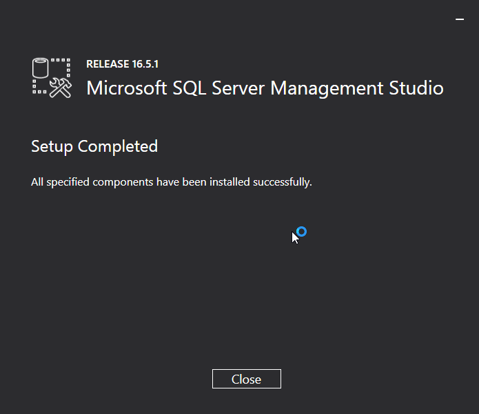 Microsoft SQL Server Management Studio installation:  installed