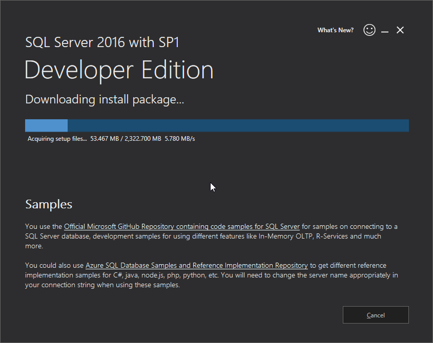 Microsoft SQL Server 2016 installation: downloading 