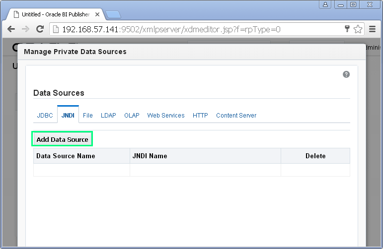 Create JNDI Data Source for Oracle BI Publisher : 