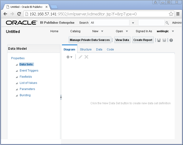 Create Data Model for Oracle BI Publisher : data model
