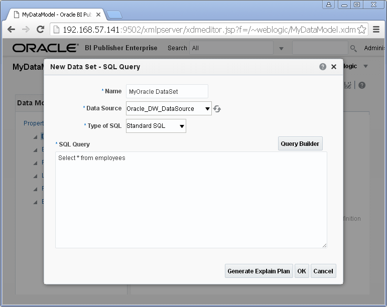 Create SQL Query Data Set for Oracle BI Publisher : sql