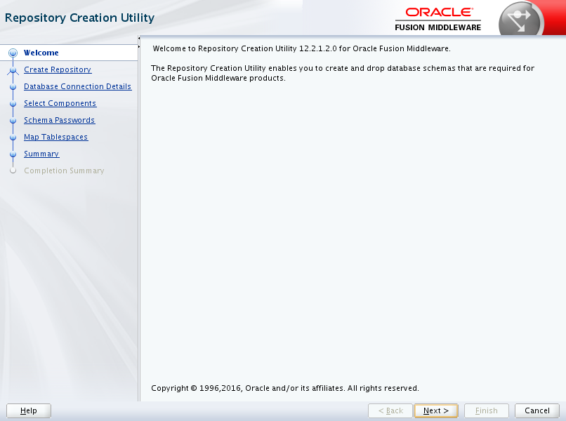 Oracle Business Intelligence 12c Enterprise Edition Prerequisites - run RCU : welcome 