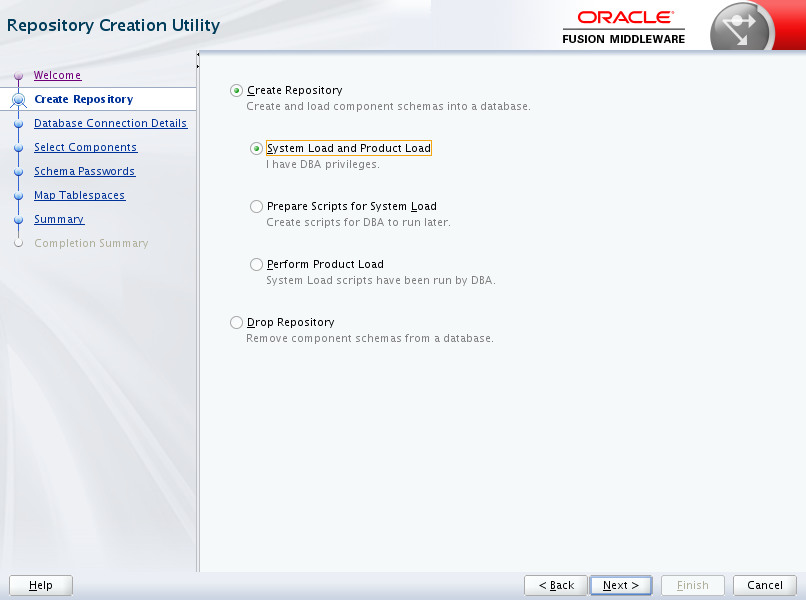 Oracle Business Intelligence 12c Enterprise Edition Prerequisites - run RCU : create repository 