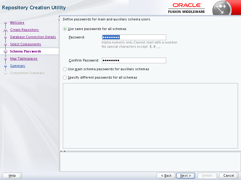 Oracle Business Intelligence 12c Enterprise Edition Prerequisites - run RCU : schema passwords 