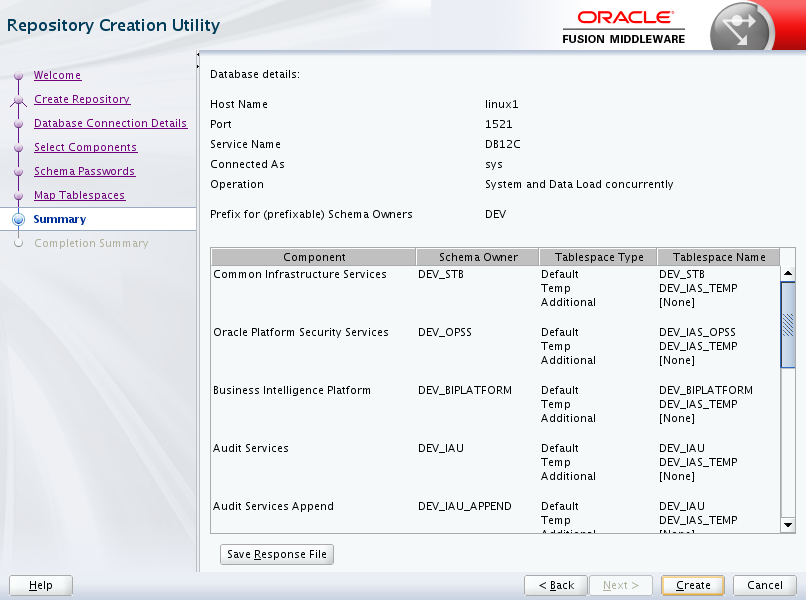 Oracle Business Intelligence 12c Enterprise Edition Prerequisites - run RCU : summary