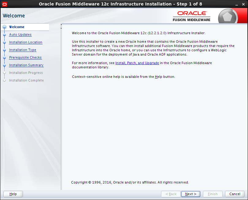 Oracle Fusion Middleware Installation for OBIEE 12c : welcome 