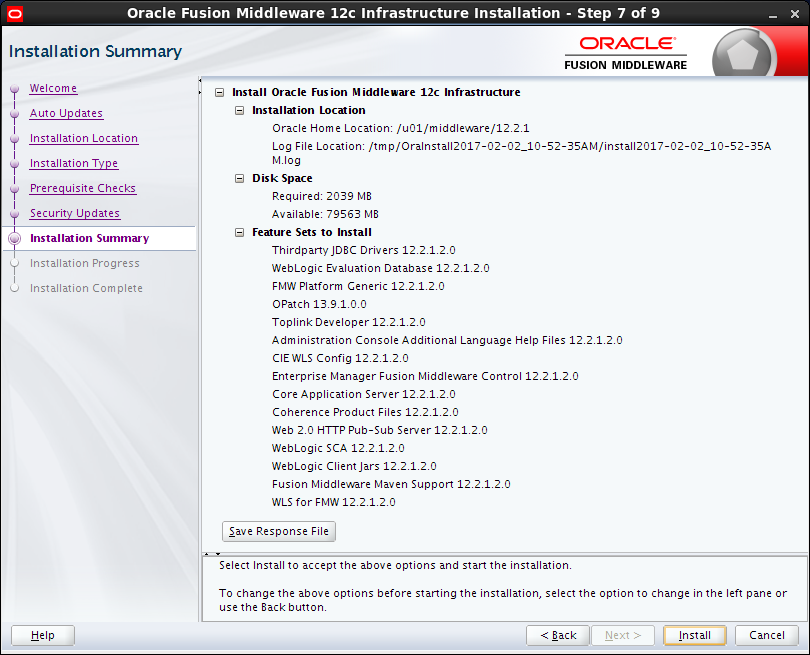 Oracle Fusion Middleware Installation for OBIEE 12c : installation summary 