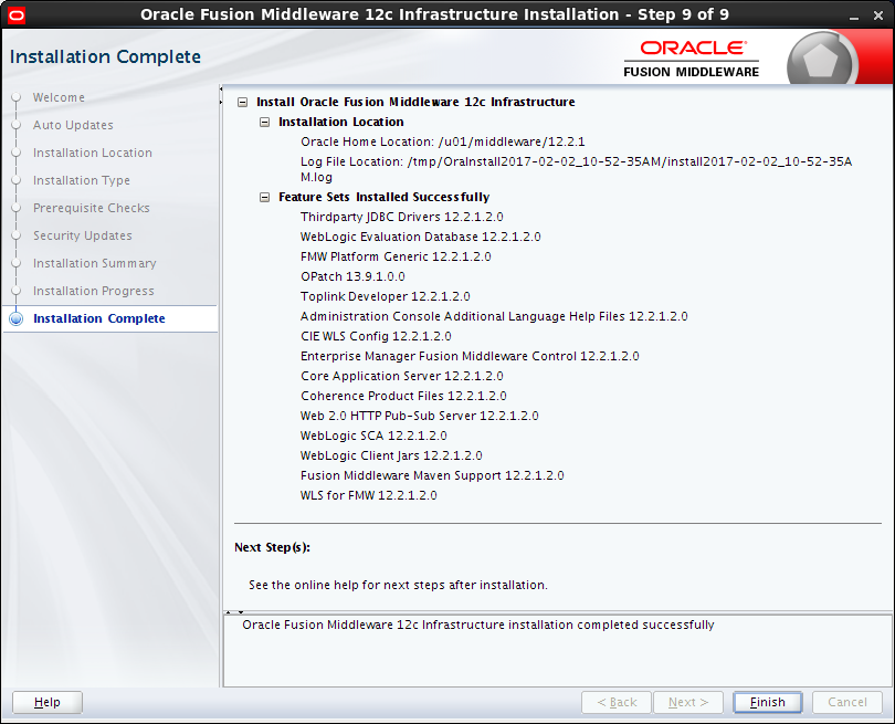 Oracle Fusion Middleware Installation for OBIEE 12c : installation completes 