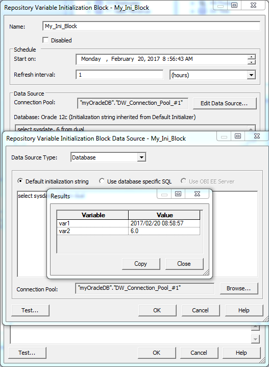 Create initialization block variables into OBIEE repository: variables created test
