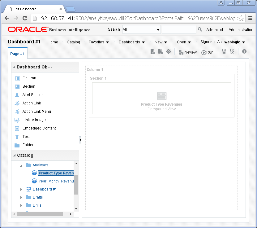 Add Content into an Oracle BI Dashboard : analysis