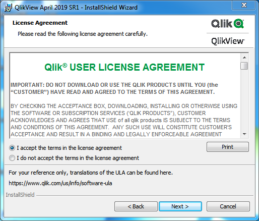QlikView installation on Window: license agreement