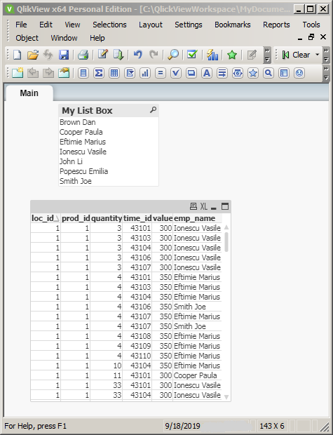 QlikView filering with List Boxes: created