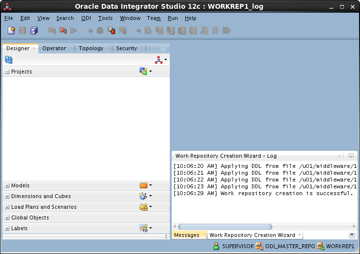 Create ODI Work Repository - ODI Studio 12c: test passed
