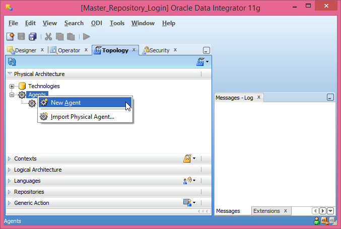 Create ODI 11g Standalone Agent into Master Repository: topology