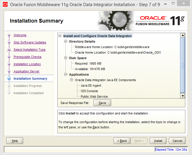 Install Java EE Agent in ODI 11g: installation summary