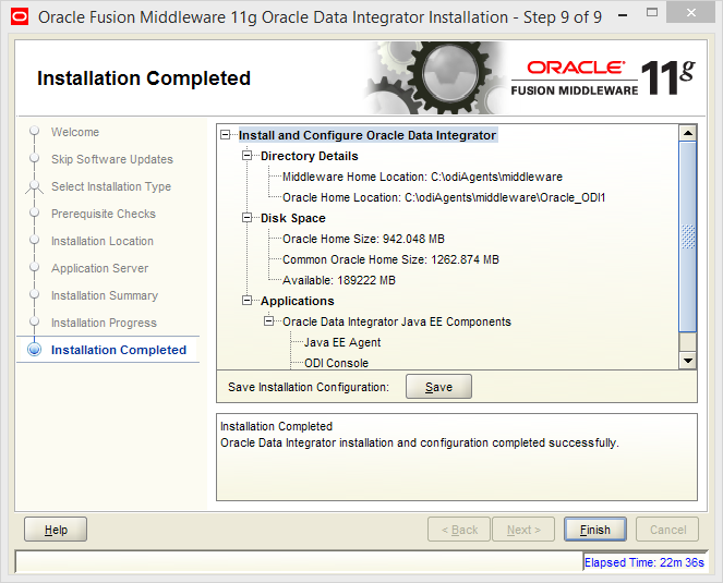 Install Java EE Agent in ODI 11g: installation completed