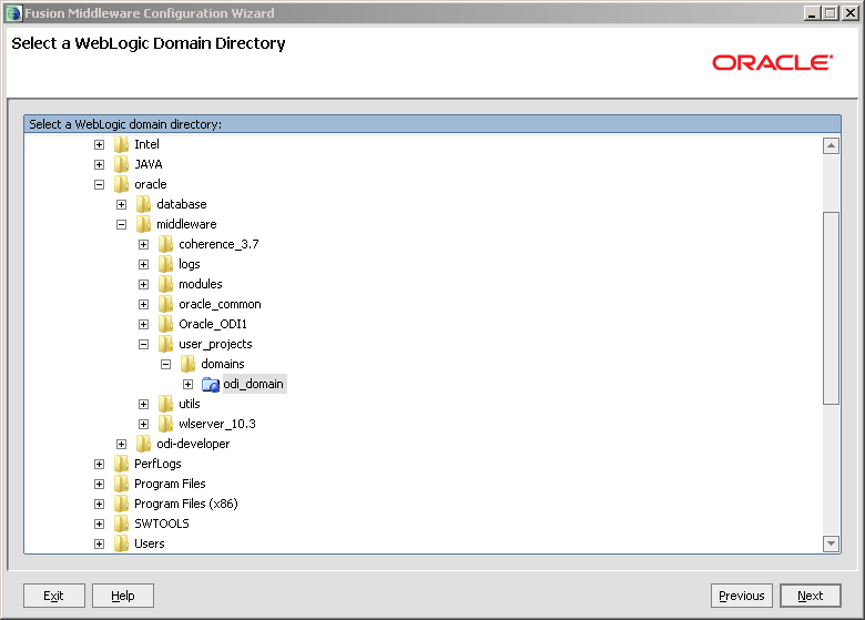 Configure Java EE Agent in ODI 11g: select domain
