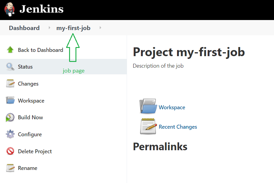 Create Jenkins job: job page