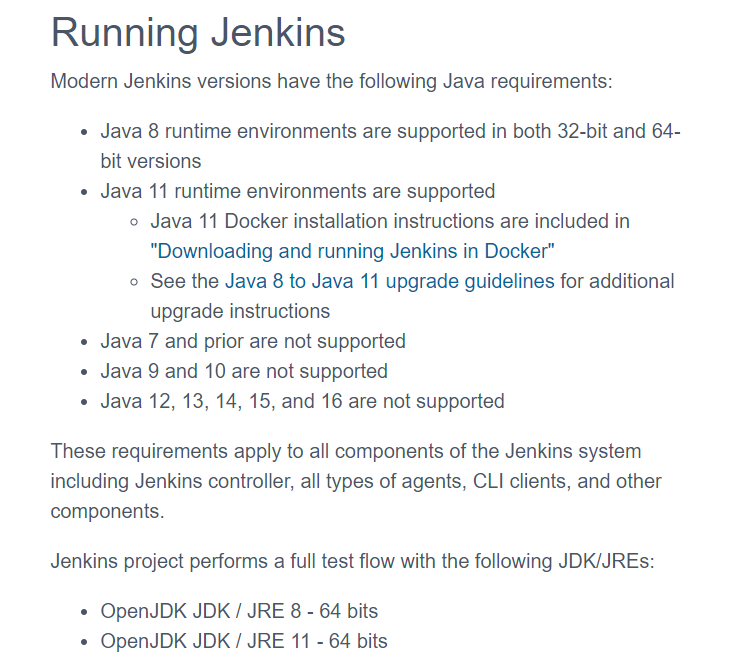 Jenkins installation: Java requirements