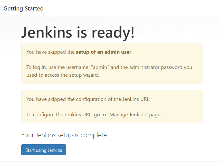 unlock Jenkins: first message after login
