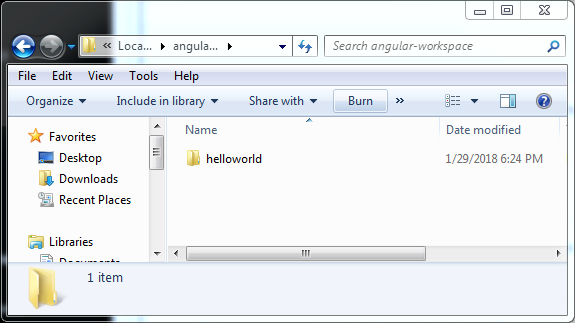 Angular Hello World example: new folder