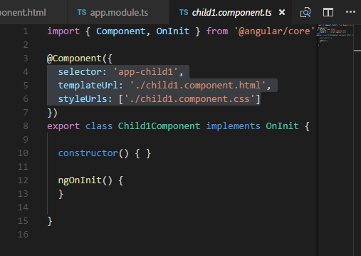 Create a component in Angular: typescript file