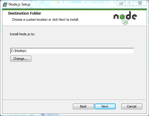 Node.js installation on Windows: destination