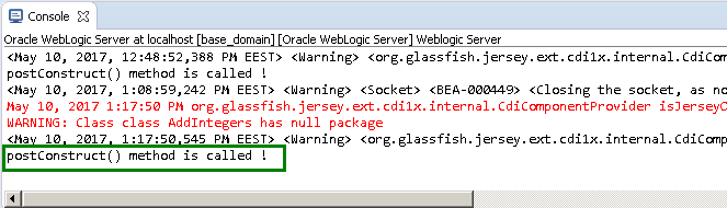 Singleton for Java EJB example: deployment log