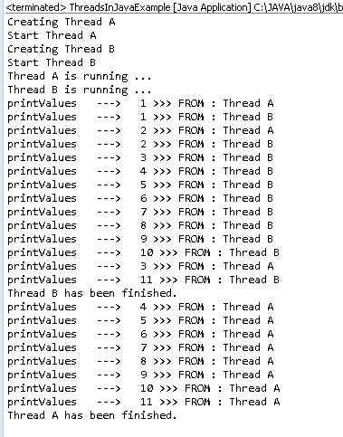 Threads in Java  : example result