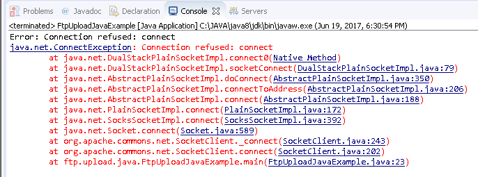 Upload file using FTP Client in Java : error 