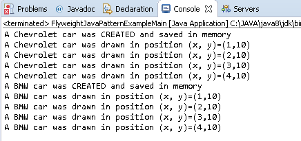 Flyweight Design Pattern in Java : example result